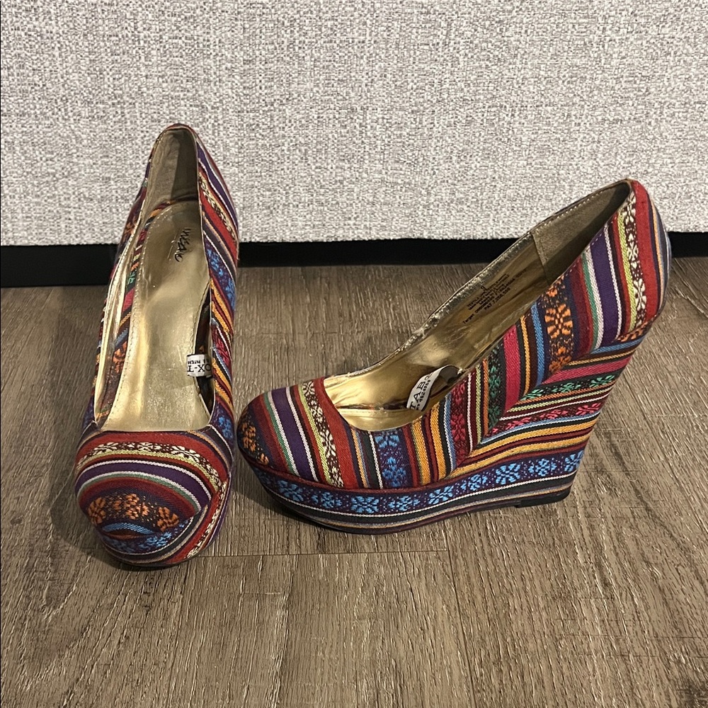 Colorful Striped Wedge Heels